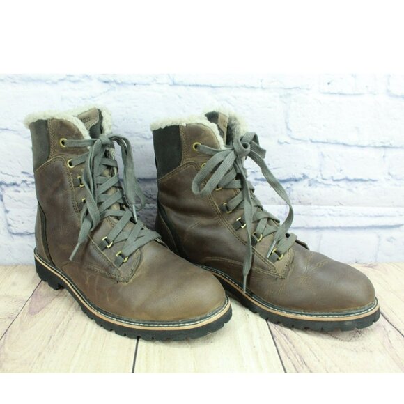 LL Bean Brown Leather Water Resistant Fleece Lined Cozy Boots Size 9.5 M - Picture 3 of 9